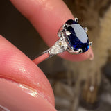 "Gwen" Trilogy 2 Carat Oval Cut Blue Sapphire Pear Shoulders Platinum Engagement Ring