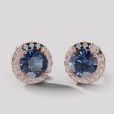 Round Sapphire and Diamond Halo Stud Earrings - EHARS