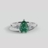 "Glenda" 3.5 Carat Lab Grown Green Emerald Three Stone Pear Cut Platinum Trilogy Engagement Ring 3SPS01E