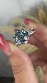 "Issabelle" Blue Round Cut and Marquise Diamond Shoulder Engagement Ring