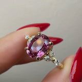 "Moondust" Oval Cut 1.5 Carat Diamond Shoulder Fancy Vivid Lab Grown Pink Yellow Gold Engagement Ring DSOC10