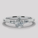 "Rosalie" 1 Carat Three Stone Pear Cut Center with Tapered Side Diamond Trilogy Engagement Ring 3SPS03