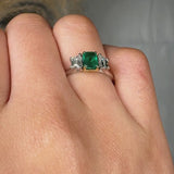 "Orlien" Green Emerald 0.65 Carat Emerald Cut Natural Diamond Trilogy Engagement Ring HM2043