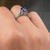 "Arzelle" Tanzanite 0.9 Carat Round Cut Natural Diamond Shoulder Engagement Ring TAMARA HM1