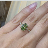"Lousiana" Oval Cut 2 Carat Lab Grown Fancy Vivid Green Diamond Shoulder 18k Yellow Gold Engagement Ring DSOC05