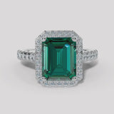 "Curena" 4-Carat Emerald Cut Halo and  Diamond Shoulder Engagement Ring HAEC05E