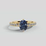 "Dorie" Blue Sapphire 4 Carat Under Halo Diamond Shoulder Gemstone Ring
