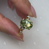 "Lousiana" Oval Cut 2 Carat Lab Grown Fancy Vivid Green Diamond Shoulder 18k Yellow Gold Engagement Ring DSOC05