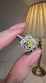 "Holly" Yellow Cushion Cut Halo Diamond Shoulder Engagement Ring DSCC07