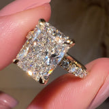 "Grace" Hidden Under Halo 4 Carat Elongated Cushion Cut Diamond Yellow Gold Engagement Ring