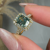 "Veliora" Green 1.61 Carat Cushion Cut Lab Grown Diamond Shoulder Engagement Ring RAM673M