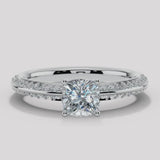 "Loana" 1 Carat Cushion Cut Diamond Double Row Diamond Pave Engagement Ring DSCC01