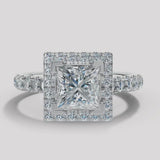 "Clara" 1 Carat Square Halo Princess Cut Diamond Shoulder Engagement Ring HAPC02