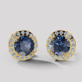 Round Sapphire and Diamond Halo Stud Earrings - EHARS