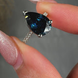 "Zyven" Blue Sapphire 3.45 Carat Pear Cut Natural Diamond Shoulder Engagement Ring HM1411