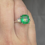 "Varn" Green 3.06 Carat Cushion Cut Trilogy Natural Diamond Engagement Ring HR1871