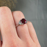 "Nyra" Ruby 1.41 Carat Cushion Cut Trilogy Natural Diamond Engagement Ring HM2049