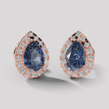 Pear Shape Sapphire and Diamond Halo Stud Earrings - EHAPS