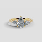 "Eli" 5 Carat Three stone Pear Shape Diamond Trilogy Matching Bridal Set Engagement Ring