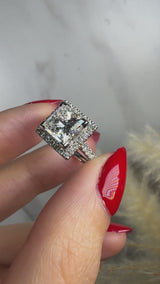 "Maddison" Princess Cut 2 Carat Halo Diamond Shoulder Engagement Ring