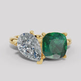 "Juni" Toi Et Moi 1.2 Carat Pear Cut Diamond Paired with 2 Carat Cushion Cut Gem Ring