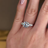 "Ivy" Three Stone Round Brilliant Cut with Pear Cut Diamond Trilogy Engagement Ring 3SRB11