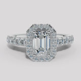 "Abigail" 1 Carat Octagon Halo Emerald Cut Diamond Shoulder Engagement Ring HAEC05