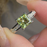 "Elix" Green 1.3 Carat Princess Cut Diamond Shoulder Engagement Ring HM780