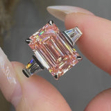 "Orlithra" Pink 5.09 Carat Emerald Cut Trilogy Lab Grown Diamond Engagement Ring HLR432