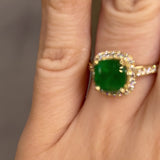 "Ines" 2.03 Carat Cushion Emerald Gem Halo Diamond Shoulder Ring