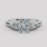 "Camila" 1 Carat Three Stone Oval Cut with Pear Diamond Trilogy Engagement Ring 3SOC05