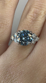 "Kiara" Round Cut Blue Diamond 2.5 Carat Diamond Shoulder Yellow Gold Engagement Ring