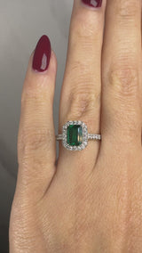 "Curena" Emerald Cut Halo and Diamond Shoulder Engagement Ring HAEC05E