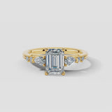 "Elaska" Emerald Cut 3 Carat Yellow Gold Diamond Shoulder Engagement Ring
