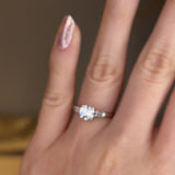 "Amelia" Three Stone Round Brilliant Cut with Emerald Cut Diamond Trilogy Engagement Ring 3SRB54
