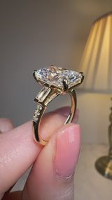 "Seline" Radiant Cut with Baguette Side Stone Trilogy Style Engagement Ring