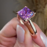 "Julie" 2.5 Carat Princess Cut Lab Grown Diamond Amethyst Under Halo Engagement Ring