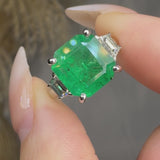 "Varn" Green 3.06 Carat Cushion Cut Trilogy Natural Diamond Engagement Ring HR1871