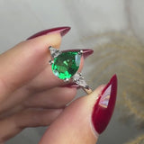 "Glenda" 3.5 Carat Lab Grown Green Emerald Three Stone Pear Cut Platinum Trilogy Engagement Ring 3SPS01E