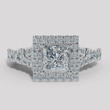 "Ezra" Square Halo Princess Cut 1 Carat Diamond Split Diamond Shoulder Engagement Ring HAPC01