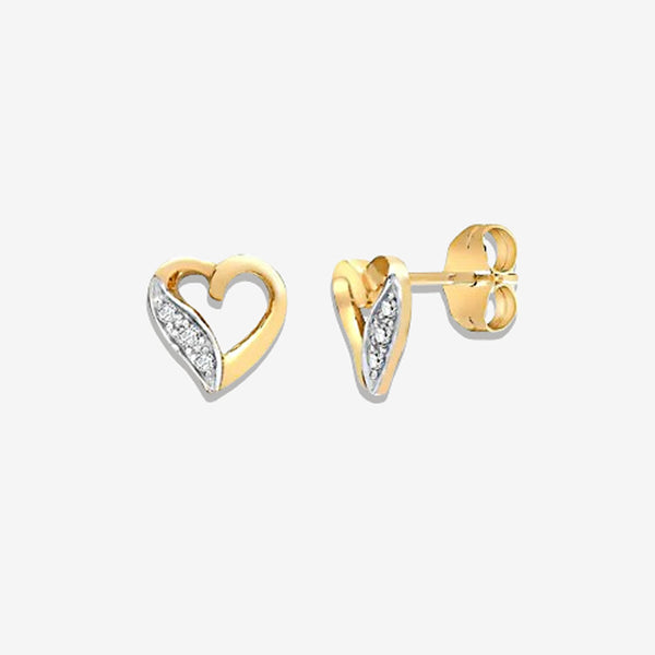 DIAMOND HEART-SHAPED STUD EARRINGS IN 9K YELLOW GOLD