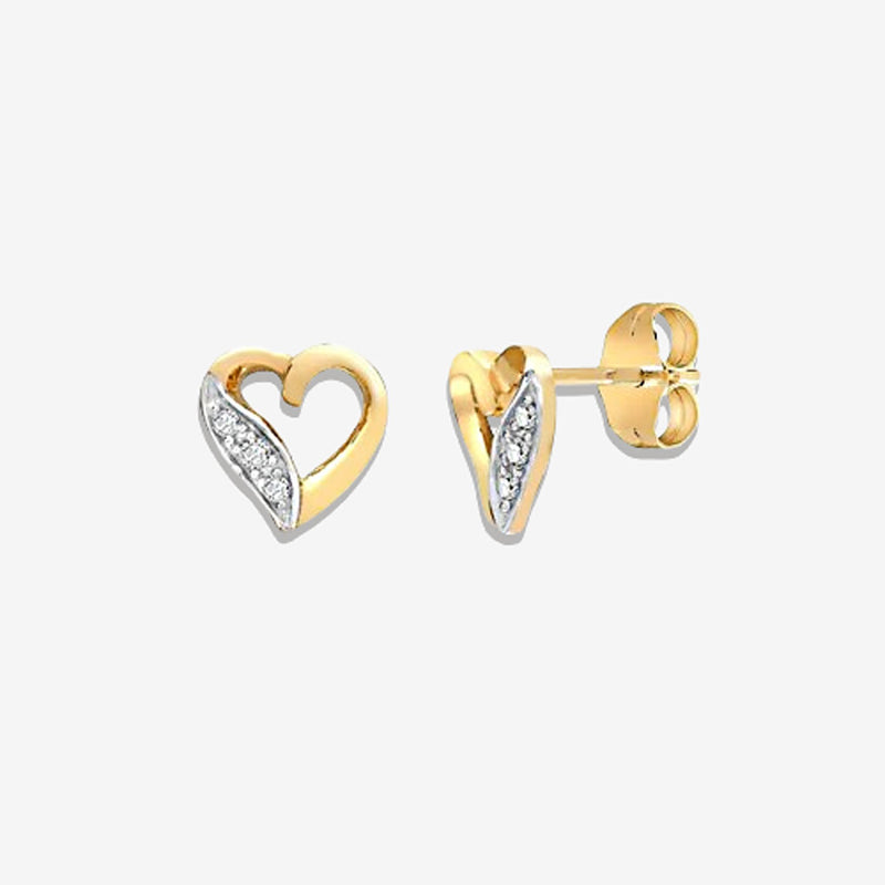 DIAMOND HEART-SHAPED STUD EARRINGS IN 9K YELLOW GOLD
