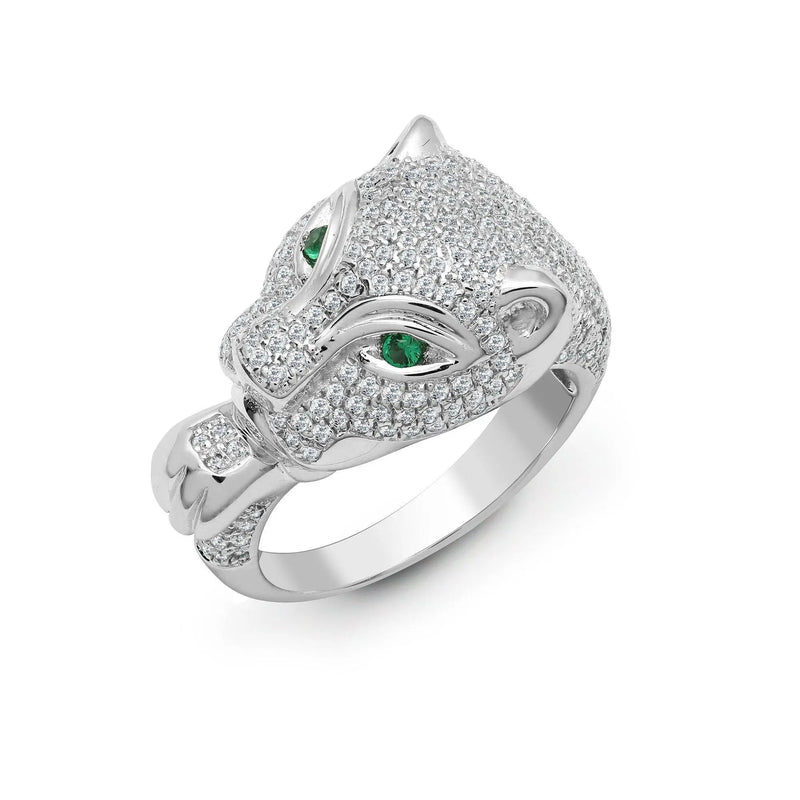 18ct White Diamond-1.21ct Em-0.06ct Panther Ring - HEERA DIAMONDS
