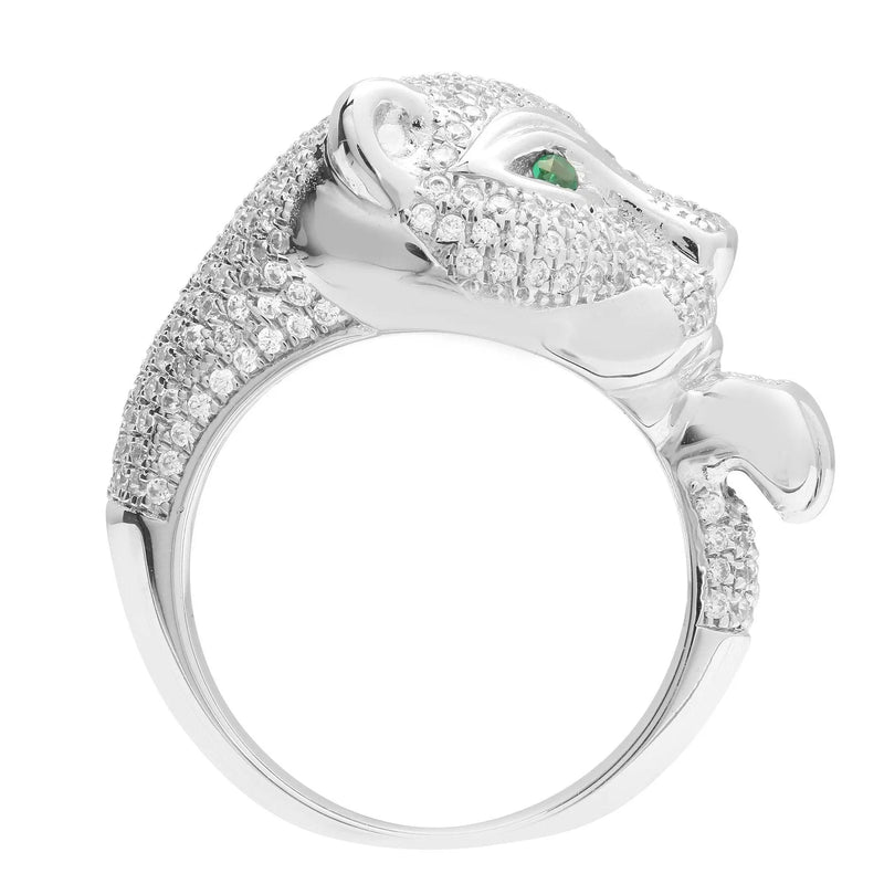 18ct White Diamond-1.21ct Em-0.06ct Panther Ring - HEERA DIAMONDS