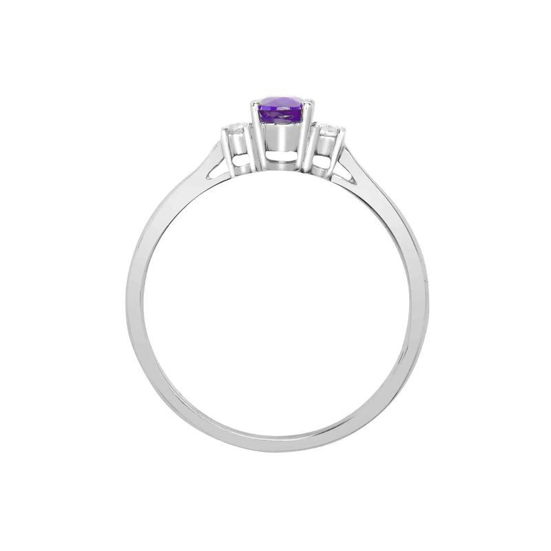 18ct White Gold Diamond And Amethyst And 3 Stone Ring - HEERA DIAMONDS