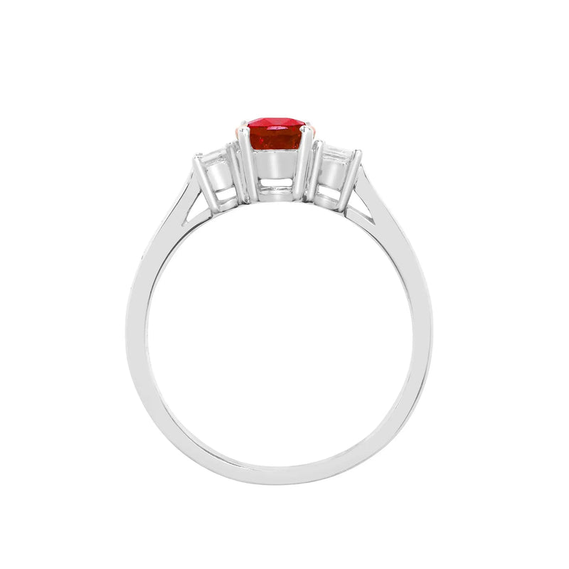 18ct White Gold Diamond And Ruby 3 Stone Ring - HEERA DIAMONDS