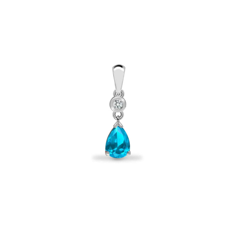 9ct White Diamonds -4pts Aquamarine -90pts Drop Pendant - HEERA DIAMONDS