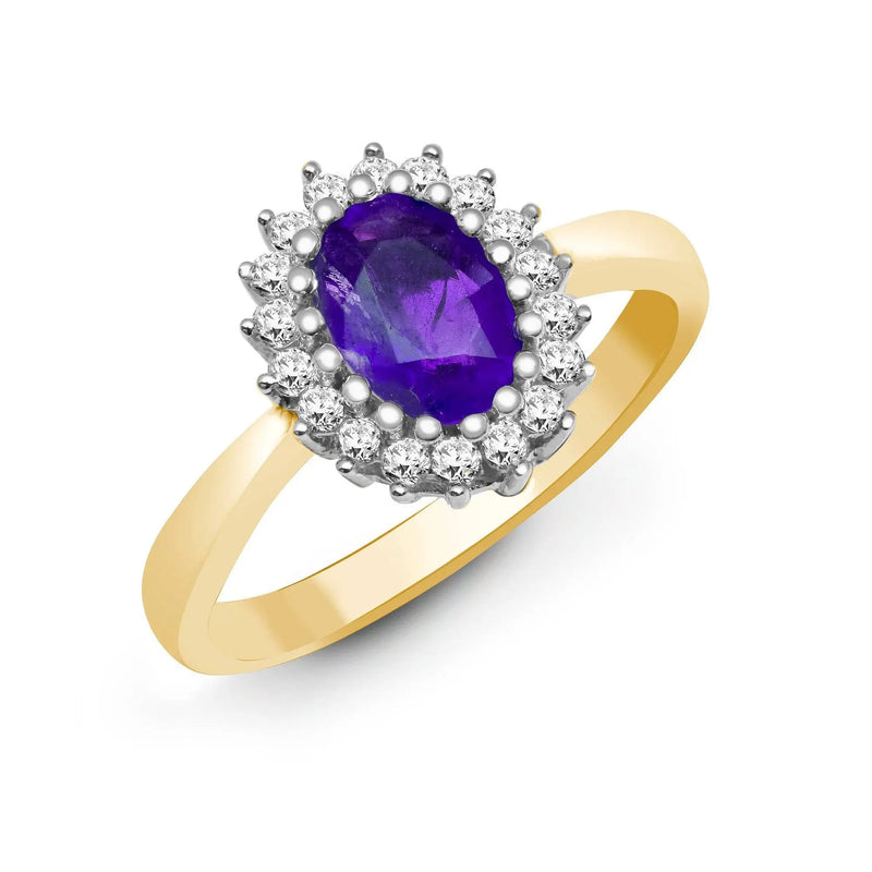 9ct Yellow Gold Diamond And Amethyst Ring - HEERA DIAMONDS
