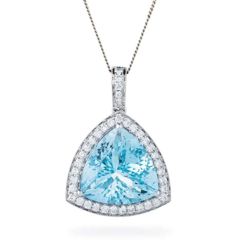 Aquamarine Pendant with Diamond Halo - HEERA DIAMONDS
