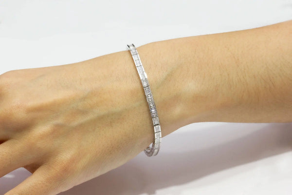 Baguette Cut Diamond Line Tennis Bracelet in Semi Bezel Setting. - HEERA DIAMONDS